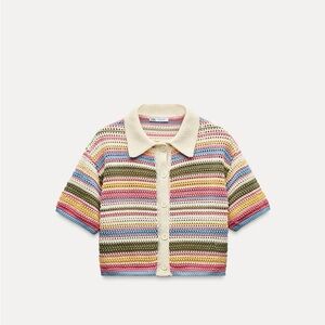 Zara Multicolor Striped Crochet polo